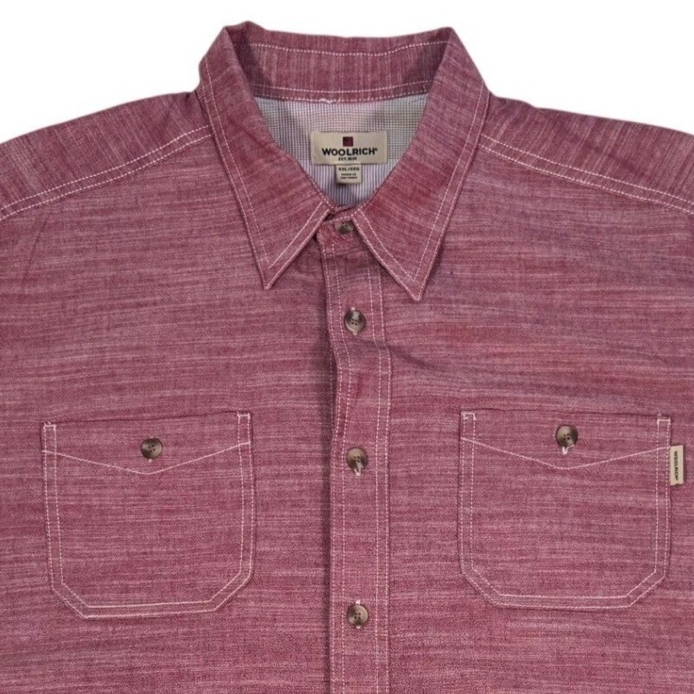 Woolrich Men's XXL Red Short Sleeve Button Down Shirt Cotton Slub Utility Pocket